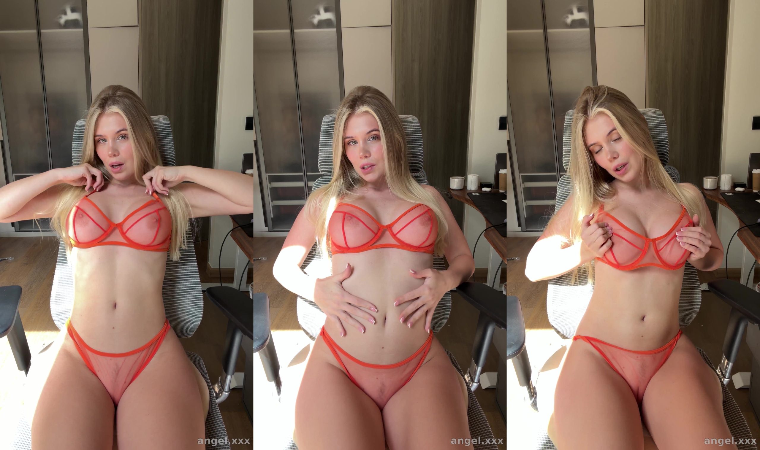 Busty Blonde’s Lingerie Tease In The Office